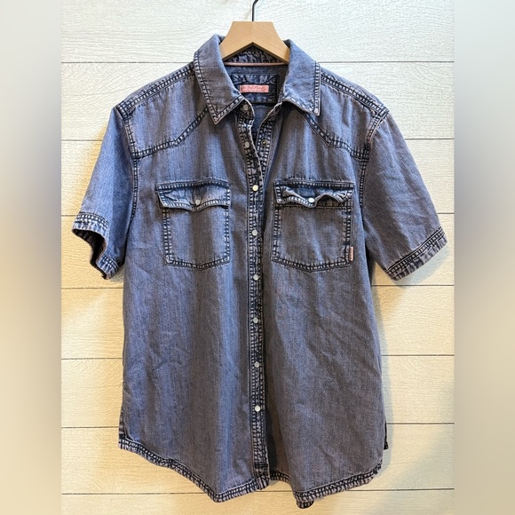 Free People We The Free The Short Of It Denim Top / Orchid Overdye, Size Small - Picture 5 of 11